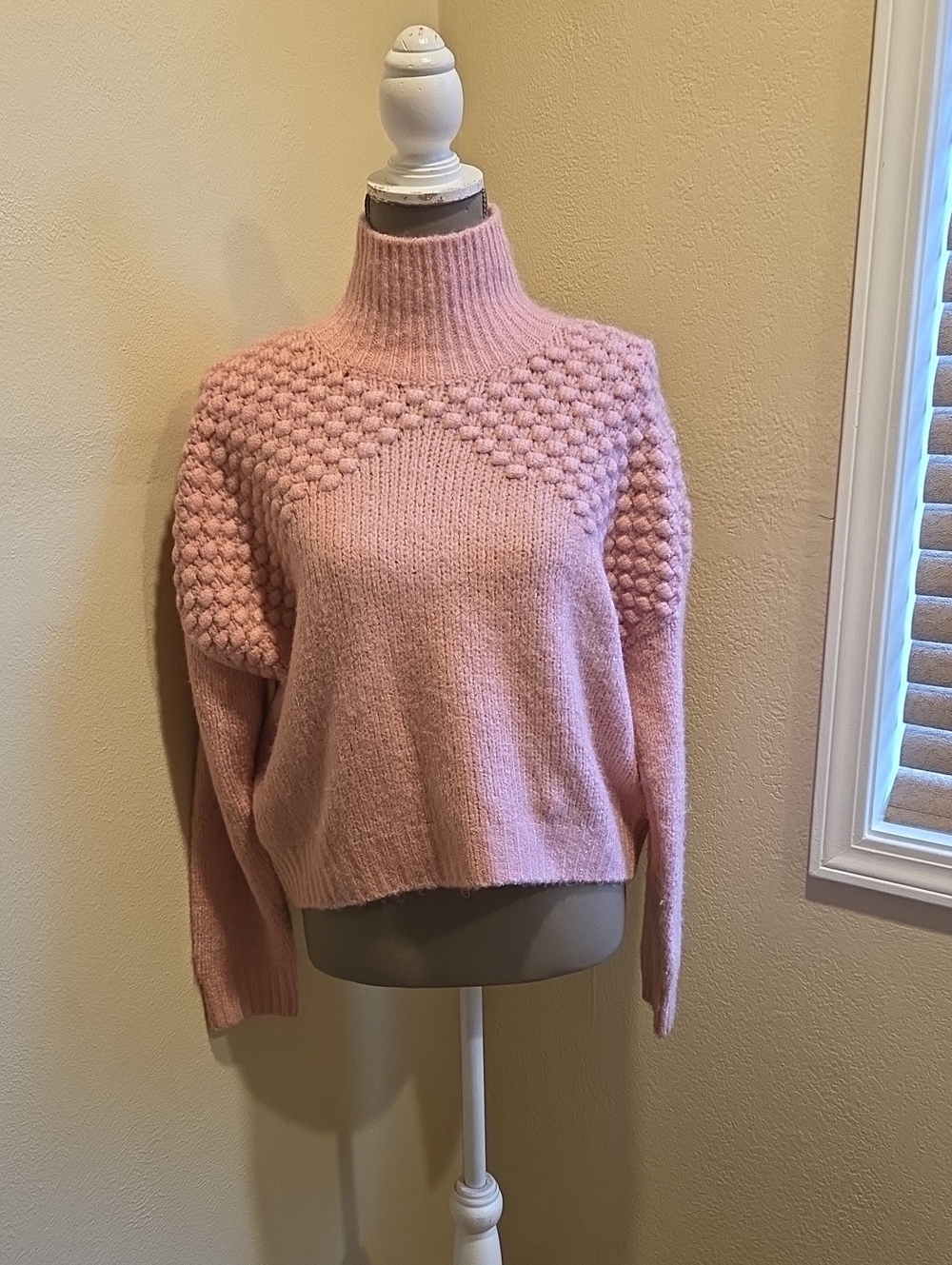 Free People Soft Pink Bubble Stitch Turtleneck Sweater - Women